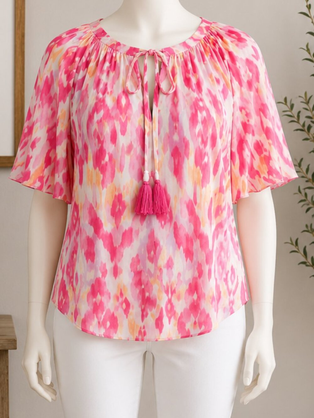 NWOT Lane Bryant Pink & Coral Print Blouse Size 14/16